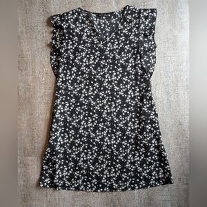 Shein Ruffle Trim Black Floral Mini Dress - M
